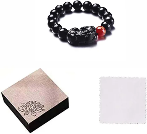 Miniatura 13 de Pulsera de obsidiana negra, pulsera de obsidiana negra Feng Shui para mujeres y hombres, pulsera elástica de obsidiana con piedra de ojo de tigre