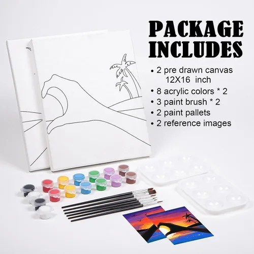 Miniatura 6 de VOCHIC Kit de sorbo y pintura, lienzo predibujado para parejas, kits de pintura para fiestas, juego de pintura con lienzo de contorno para adultos