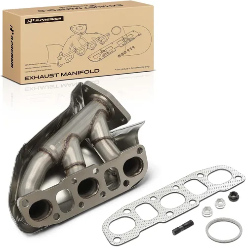 A-Premium Kit colector de escape izquierdo con junta, espárragos, tuercas, escudo térmico [4.0L] compatible con Nissan Frontier 2005-2019,
