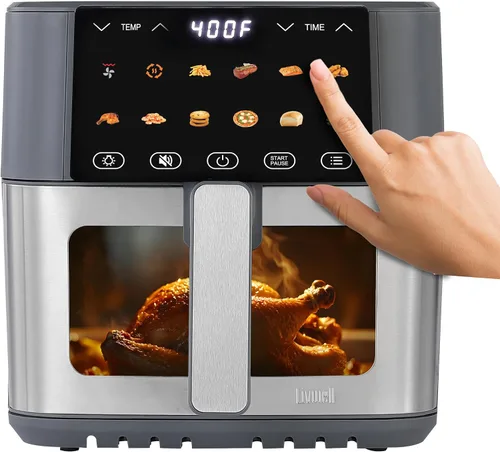 Miniatura 6 de LIVWELL Smart Touch - Freidora de aire de 8 cuartos con pantalla táctil LED y cesta de ventana de vidrio de acero inoxidable 12 preajustes, sin