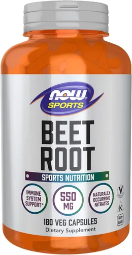 NOW Foods Deportes, remolacha raíz vegetal, nutrición deportiva, apoyo del sistema inmunológico*, 550 MG, nitratos naturales, 180 cápsulas vegetales