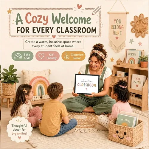 Miniatura 3 de OFlyDesigns Bienvenido a Nuestro Aula Decoración Boho para el Aula, Arte de Pared Arcoíris, Regalo para Maestros, Arte de Pared para Escuela