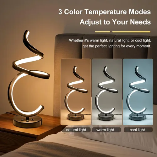 Miniatura 5 de Lámpara de mesa LED en espiral RGB, lámpara de noche creativa regulable, luz moderna que cambia de color para dormitorio, sala