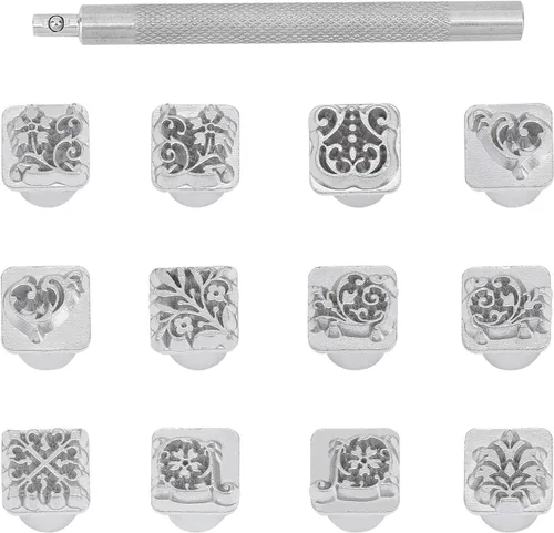 Miniatura 9 de PH PandaHall Juego de 32 sellos de acero inoxidable para artesanía en cuero con temática de insectos, herramienta con 1 mango para cinturón