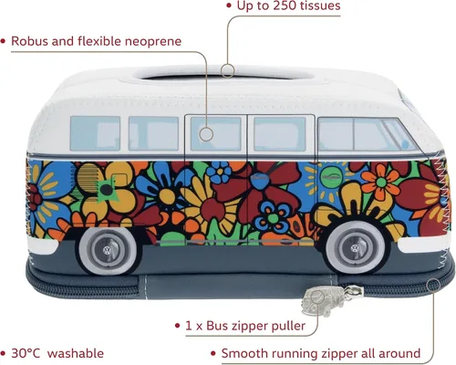 Miniatura 2 de BRISA VW Collection Volkswagen - Dispensador de neopreno para pañuelos de papel, pañuelos cosméticos o servilletas en diseño de autocaravana T1