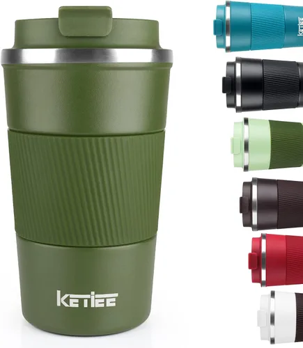 Miniatura 28 de KETIEE Taza de café de 12 oz: Taza de café con aislamiento al vacío y tapa a prueba de fugas, taza de viaje de acero inoxidable con doble pared