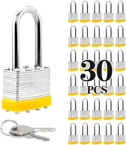 Miniatura 22 de ZonRo Candados de acero laminado con llave, cerraduras iguales con llave, 1-9/16 pulgadas de ancho, candados de grillete largo, paquete de 6, aro