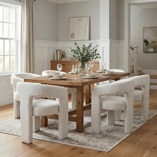 Miniatura 28 de Hyfirm Sillas de Comedor Modernas Tipo Barril Juego de 1, Cómoda Silla de Comedor de Acento Tapizada en Chenilla con Brazo para Cocina Sala de Estar