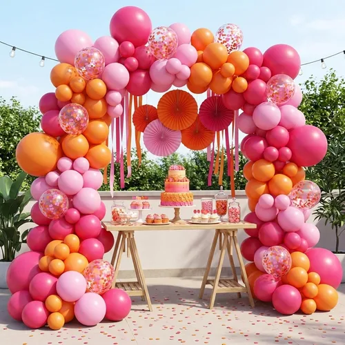 Miniatura 6 de Pink and Orange Balloons, 55PCS light pink balloons 12inch Pink Orange Confetti Balloons for Baby Shower, Birthday, Wedding, Tropical Party