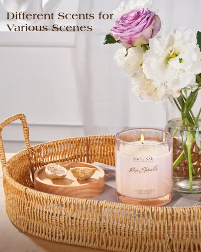 Miniatura 5 de M&SENSE Velas perfumadas de rosa para el hogar - 10.6 oz 60 horas de combustión, cera de soja natural con aroma floral para novia, vela de Rosa
