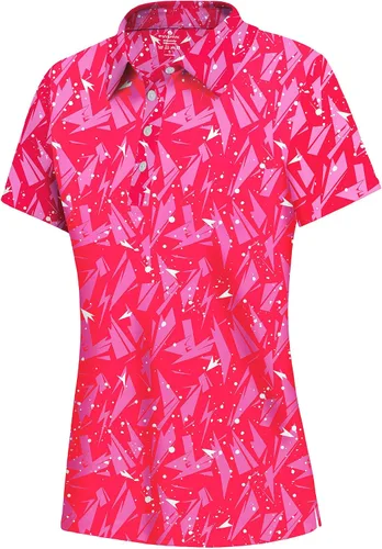 Miniatura 8 de PINSPARK Polo de golf de 4 botones para mujer, UPF 50+, secado rápido, atlético, camiseta de tenis con cuello, ajuste relajado