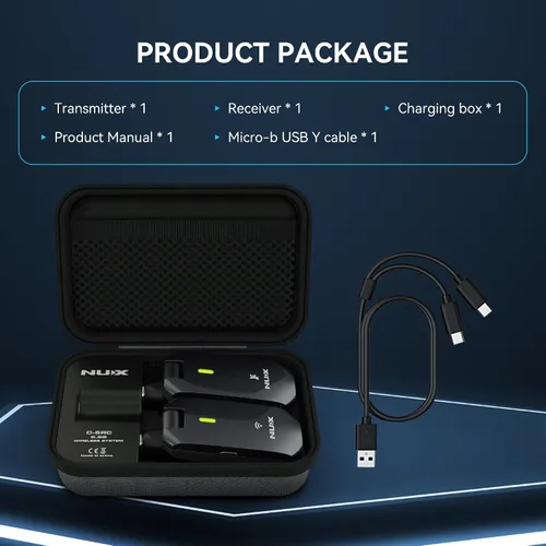 Miniatura 8 de NUX C-5RC Sistema inalámbrico para guitarra de 5.8GHz para guitarra con pastilla activa o pasiva, funda de carga incluida, transmisor y receptor