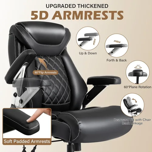 Miniatura 3 de 700lbs Big and Tall Office Chair, Ergonomic Heavy Duty Executive Cloth Office Chair with 5D Flip Arms & Adjustable Lumbar Support & Dual Rubber