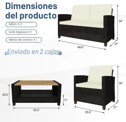 Miniatura 2 de Wisteria Lane Juego de muebles de patio de 4 piezas, juego de muebles de mimbre para conversación de patio al aire libre, sofá de patio al aire