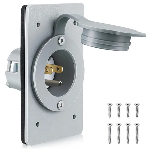 Miniatura 10 de Paquete de 1 receptáculo de entrada de alimentación macho con brida de hoja recta de 15 amperios, 15 A, 125 V NEMA 5-15P cuerpo de placa frontal
