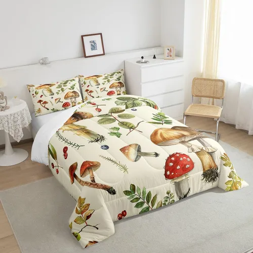 Miniatura 5 de Feelyou Lindo juego de ropa de cama de hongos kawaii tamaño individual para niños y niñas, decoración de hongos salvajes, juego de edredón