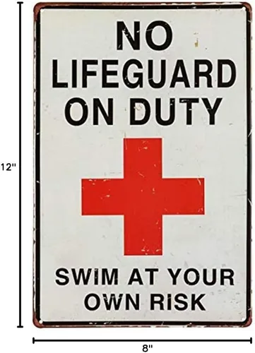 Miniatura 2 de No Lifeguard on Duty Swim at Your Own Risk - Divertido arte de pared de metal para área de piscina, patio trasero, decoración de playa, placa