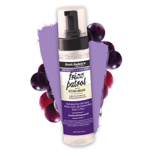 Miniatura 4 de Aunt Jackie's Grapeseed Style and Shine Recipes Frizz Patrol Anti-Poof Setting Mousse para el cabello, establece estilos de cabello rizado en su
