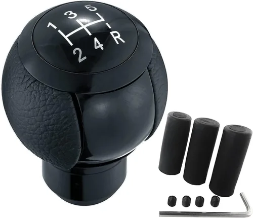 Miniatura 7 de Pomo de Palanca de Cambios de Cuero de 5 Velocidades Cabeza Bola Shifter de Carreras Manija Compatible con la Mayoría de Vehículos Manuales, Negro