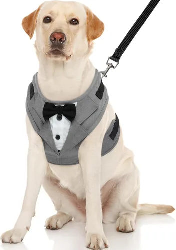 Miniatura 9 de Kuoser Arnés de esmoquin para perro, arnés ajustable para mascotas sin tirones para perros pequeños y medianos, traje de boda para perros con Negro