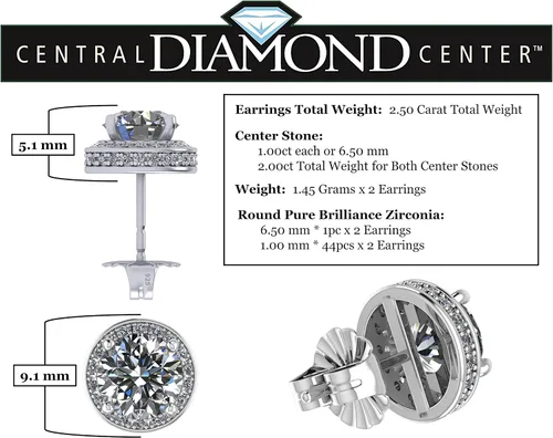 Miniatura 2 de Aretes redondos de plata de ley de 0.256in, circonita pura brillante y piedras preciosas simuladas, Oro rosa Plata de ley Gema Piedra Diamante