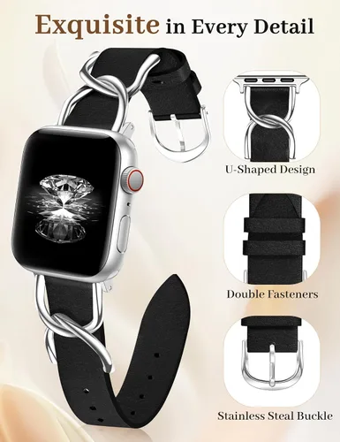 Miniatura 4 de JR.DM Designer Leather Bands for Women,Dressy Fancy Cute Strap with Double U-Shaped Buckle Watch Bands for iwatch Compatible with Apple Watch Series
