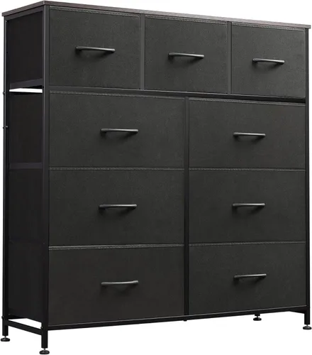 WLIVE Cajonera de tela de 9 cajones, torre de almacenamiento para dormitorio, pasillo, entrada, armario, unidad organizadora de cajones altos con