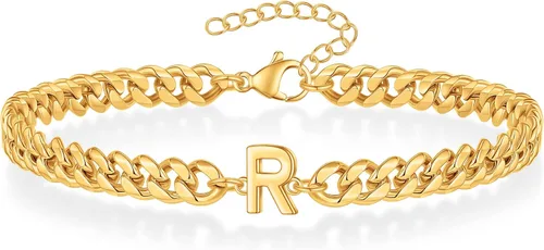 Pulsera con inicial para hombre, cadena de eslabones cubanos de oro y plata, ajustable, joyería para hombre, regalos únicos para hombres, marido,