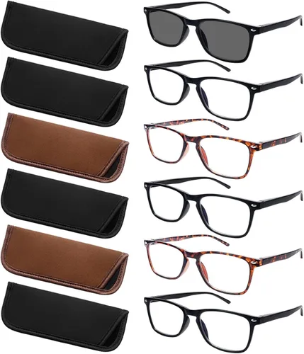 Miniatura 9 de Paquete de 6 lentes de lectura para mujeres y hombres, lentes de bisagra de resorte, bloqueo de luz azul, antifatiga ocular, lectores de computadora