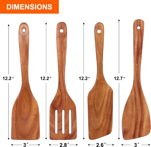 Miniatura 4 de Mejor espátula de madera no tóxica para juego de utensilios de cocina, espátulas planas de madera Spurtle para uso en la cocina, herramientas