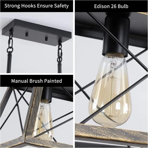 Miniatura 4 de Candelabros de granja para comedor, lámpara rústica para isla de cocina, lámpara colgante lineal de 5 luces, lámpara rectangular, luces de techo