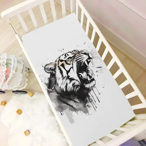 Miniatura 6 de Sábanas ajustables para cuna, diseño de tigre rugiente negro, para niño y niña, para colchón de niños pequeños, sábana de juego 21216039