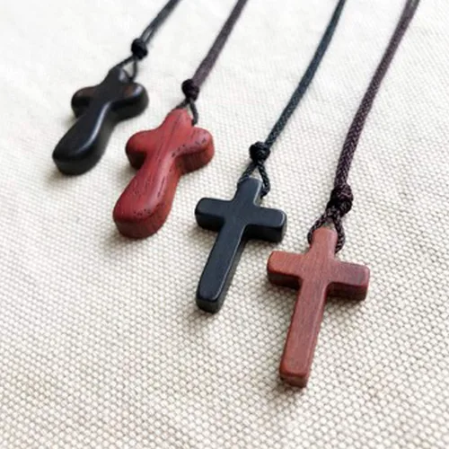 Miniatura 5 de Collares con colgante de cruz de madera de sándalo natural para niños, niñas, mujeres y hombres, regalo hecho a mano, madera colgante de espejo