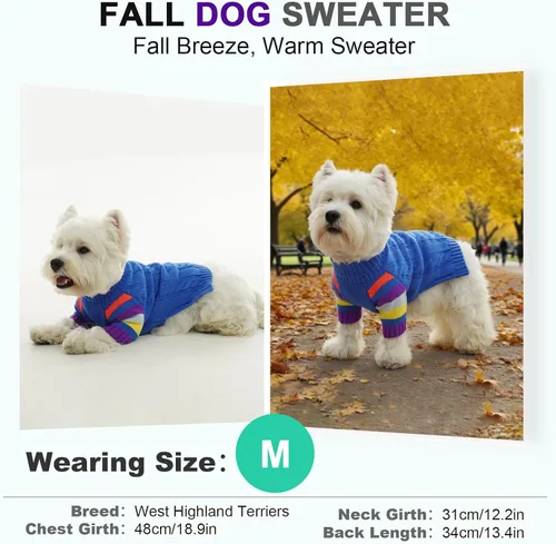 Miniatura 4 de Suéter para perro, suéteres para perros de tamaño grande, suéter elástico de cuello alto para perro, suéteres de punto para Shiba Inu, bulldog Azul