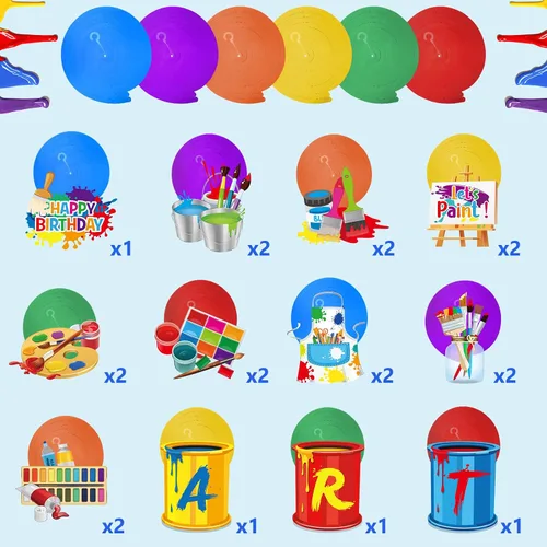 Miniatura 2 de 46 piezas de decoración de fiesta de pintura artística, decoración de techo de remolinos colgantes de cumpleaños para niños, niñas, niños, pintura
