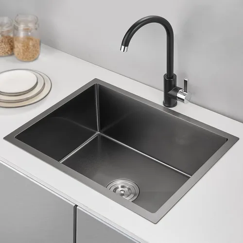 Miniatura 2 de Fregadero de cocina de 22 x 18 pulgadas, fregadero de acero inoxidable 304 negro hecho a mano, esquina apretada R10, cuenco individual de 9 pulgadas