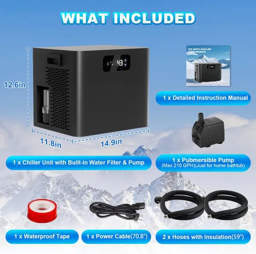 Miniatura 9 de Enfriador de baño de hielo para inmersión en frío, enfriador de inmersión en frío de 1/3 HP con bomba y filtro incorporados, mangueras aisladas