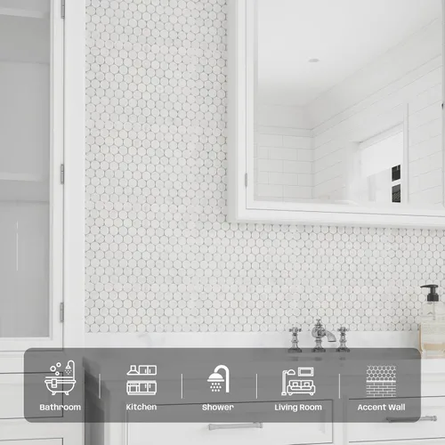Miniatura 2 de Carrara - Mosaico de mármol blanco, pulido, mosaico de mármol blanco Carrara para cocina, baño, pared, suelo, ducha, 5 hojas, hexagonal de 2 pulgadas