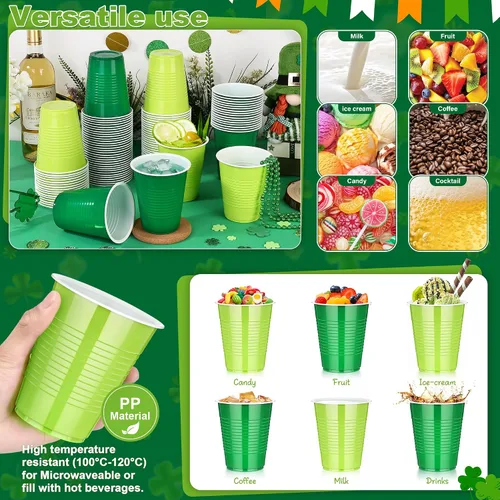 Miniatura 5 de KesaPlan 100 vasos de plástico desechables para fiesta de 18 onzas, color verde y verde claro, para el día de San Patricio Verde & Verde claro