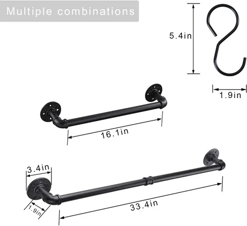 Miniatura 5 de Toallero industrial de tubería negra, toallero de baño de 33.4 pulgadas de largo, montado en la pared, resistente y grueso, organizador