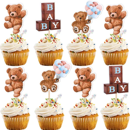 Miniatura 16 de Rsstarxi Paquete de 24 Adornos para Cupcakes We Can Bearly Wait con Purpurina de Oso para Baby Shower, Palillos Decorativos para Cupcakes