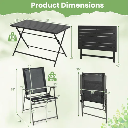 Miniatura 4 de Tangkula Juego de comedor plegable de 5 piezas para 4, mesa de comedor rectangular grande de metal y 4 sillas plegables de patio, mesa y sillas al