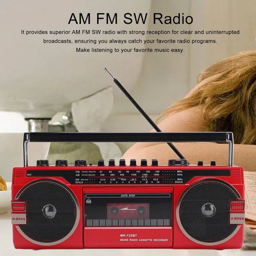 Miniatura 3 de Tangxi Boombox reproductor de casete retro, reproductor de cassette radio AM/FM/SW, conversión USB MP3, altavoces estéreo integrados, para viajes