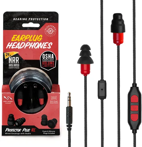 Miniatura 11 de Plugfones Protector Volume Limited Audio Earbuds, tapones para los oídos compatibles con OSHA con sonido, azul y amarillo Amarillo y rojo
