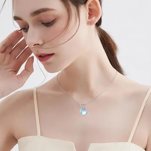 Miniatura 2 de POPLYKE Collar de gato o familia para mujeres y niñas, plata de ley 925, luna celta, gato, joyería Wiccana, regalo para esposa