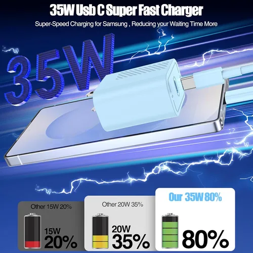 Miniatura 2 de Cargador súper rápido tipo C de 45 W para Samsung Galaxy S25/S24/S23 Ultra, cargador de teléfono USB C Android con cables tipo C de 6 pies/10 pies
