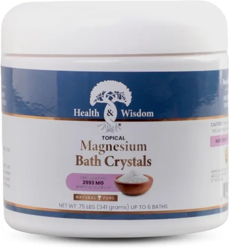 Health and Wisdom Cristales de baño de magnesio – Sales de baño con alta concentración y absorción mejorada para alivio muscular y articular –