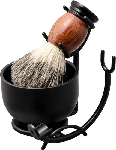 Miniatura 3 de Kit de afeitado con navaja recta Grandslam, navaja recta de acero con afeitador de cuero, brocha de afeitar, cuenco y soporte de afeitado de acero