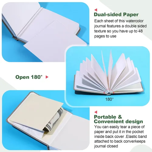 Miniatura 5 de Dispowreath Juego de 4 cuadernos de bocetos de acuarela con bolígrafos de pincel de acuarela, papel de algodón de 300 GSM, cuaderno portátil Blanco