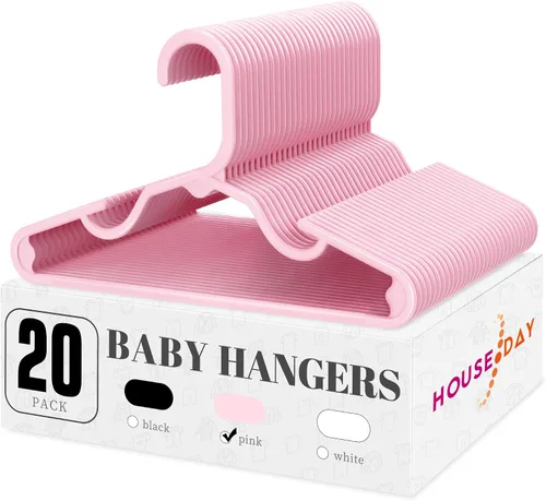Miniatura 13 de HOUSE DAY Perchas de plástico para bebé, paquete de 20, perchas de plástico duradero para ropa de bebé, perchas delgadas y compactas para niños